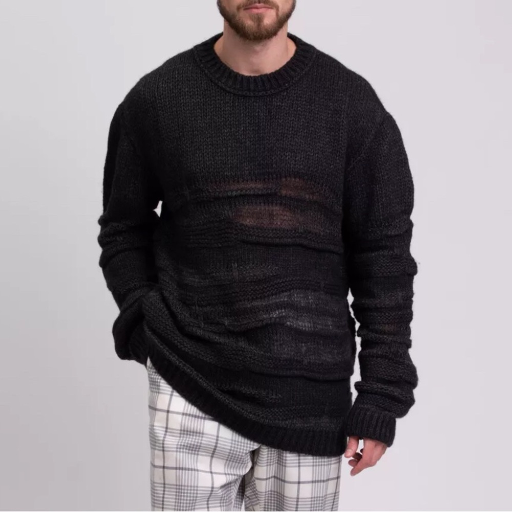 NOSTRASANTISSIMA Jumper Size M Grey Black Alpaca & Wool Blend Made in Italy